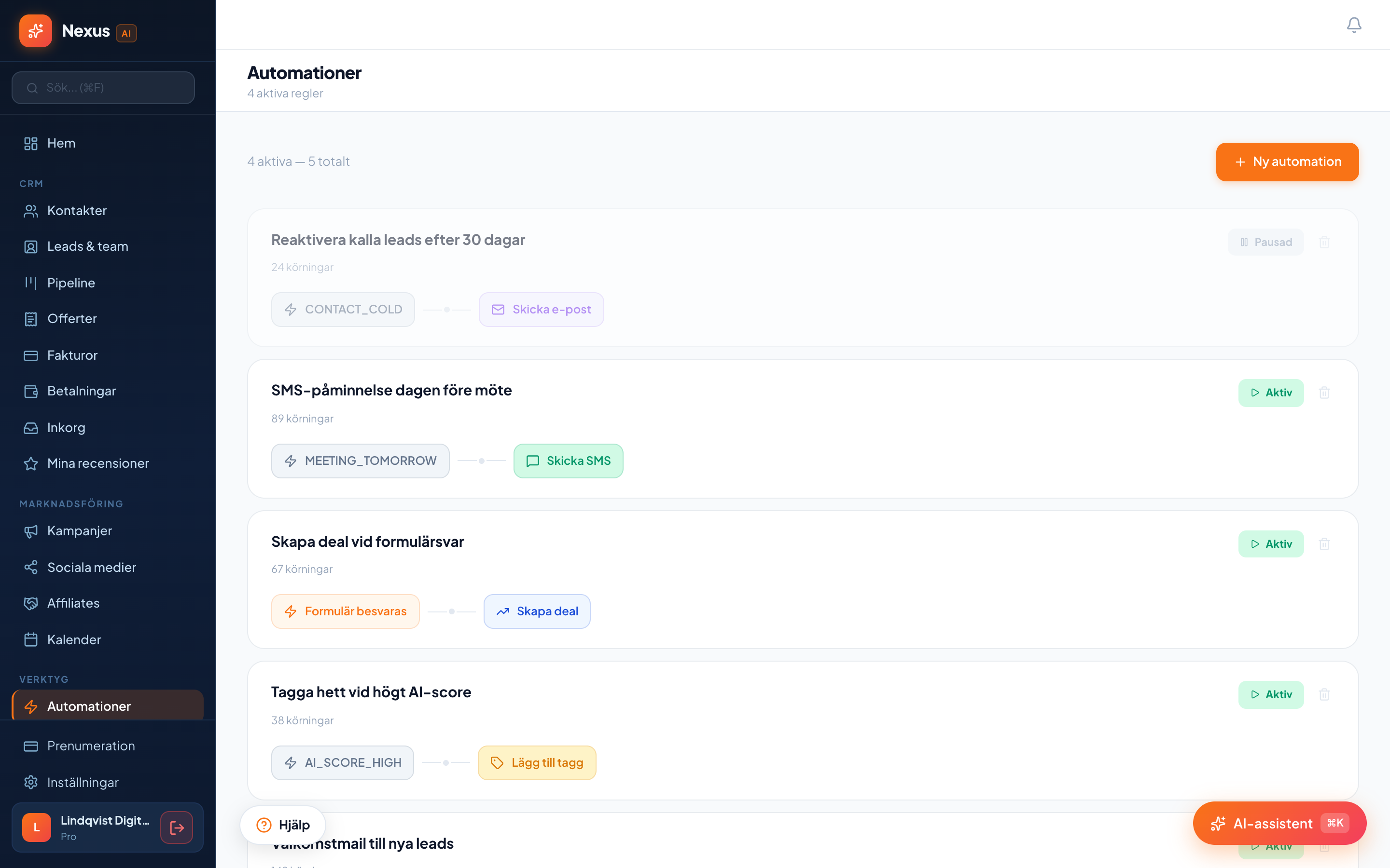 Automationer — trigger → action